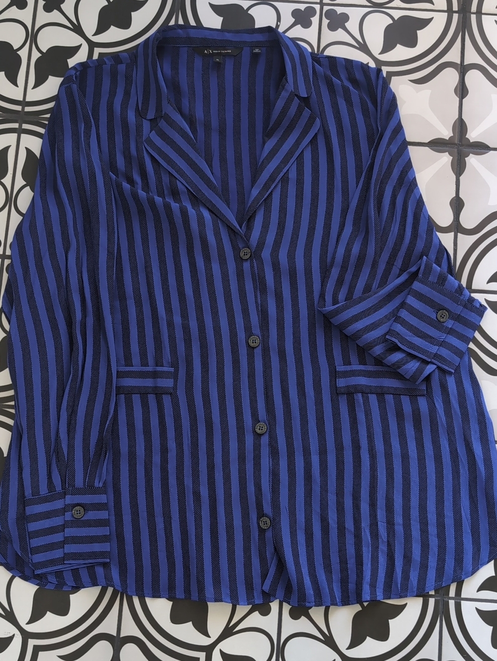 Armani Exchange Blue and Black Vertical-Stripe Blazer